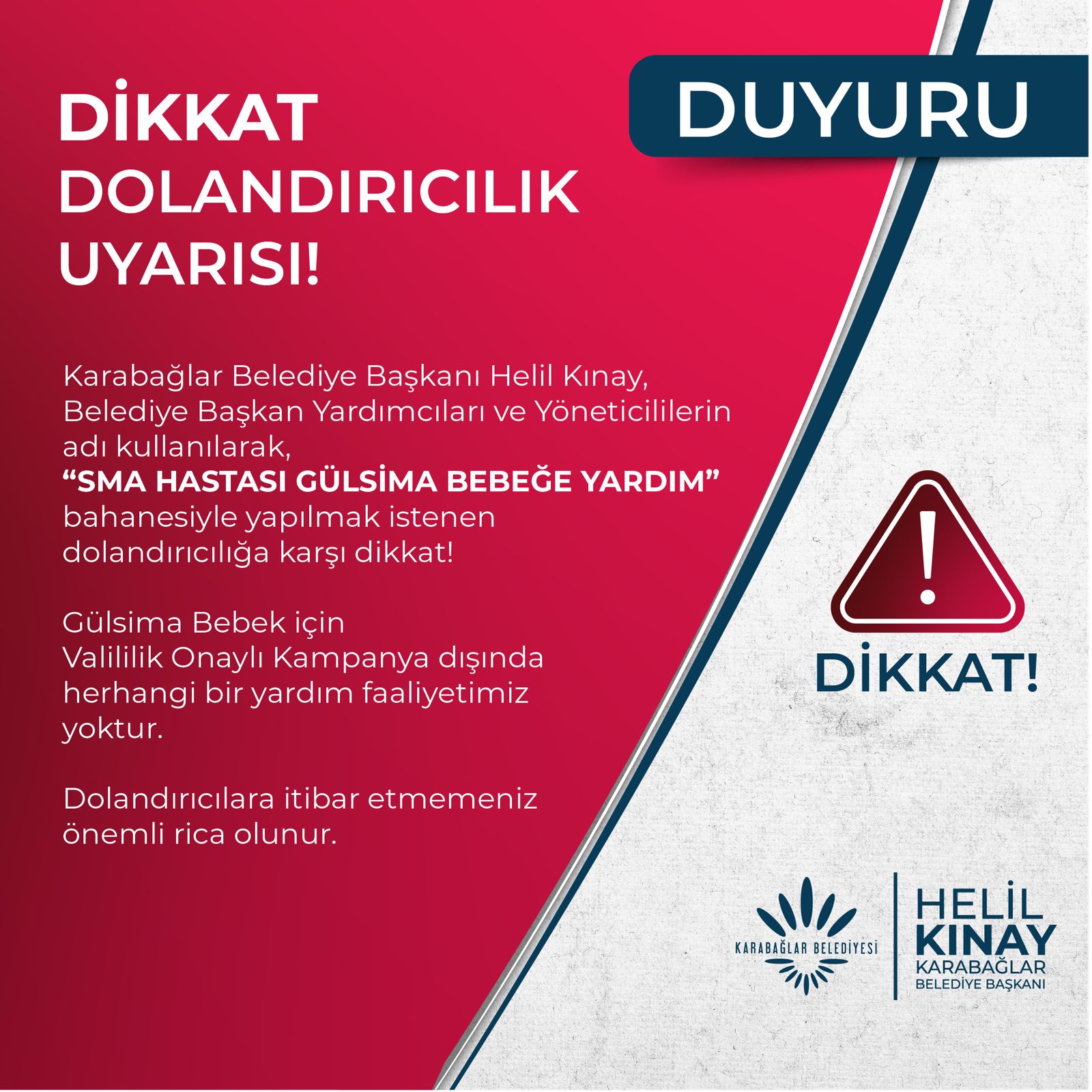 Karabağlar Belediyesi’nden dolandırıcılık uyarısı